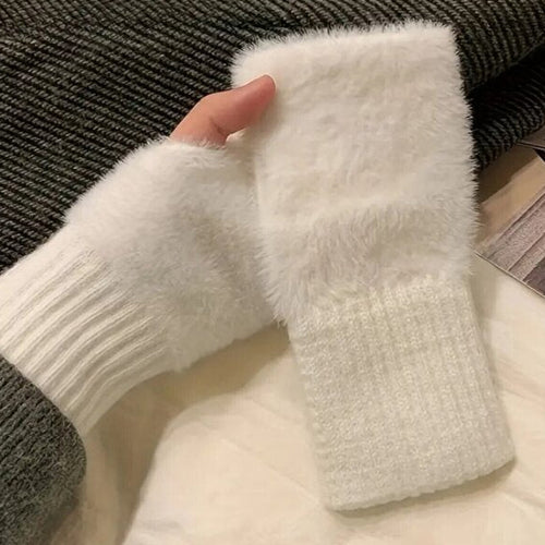 Kadın 1 Çift Kışlık Parmaksız Termal Esnek Polarlı Peluş Eldiven