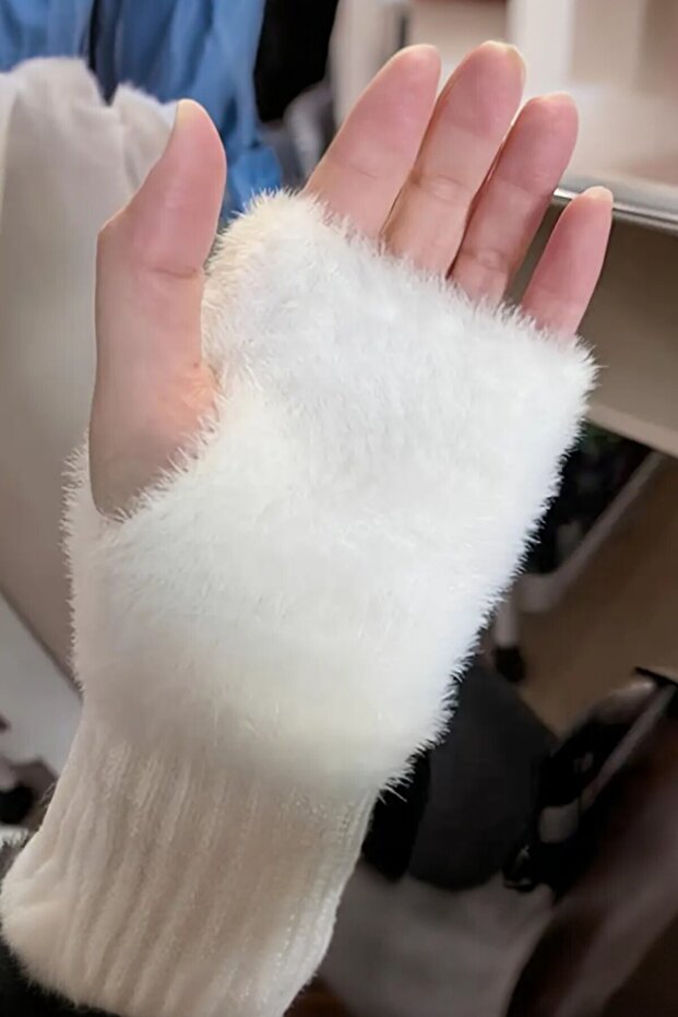 Kadın 1 Çift Kışlık Parmaksız Termal Esnek Polarlı Peluş Eldiven