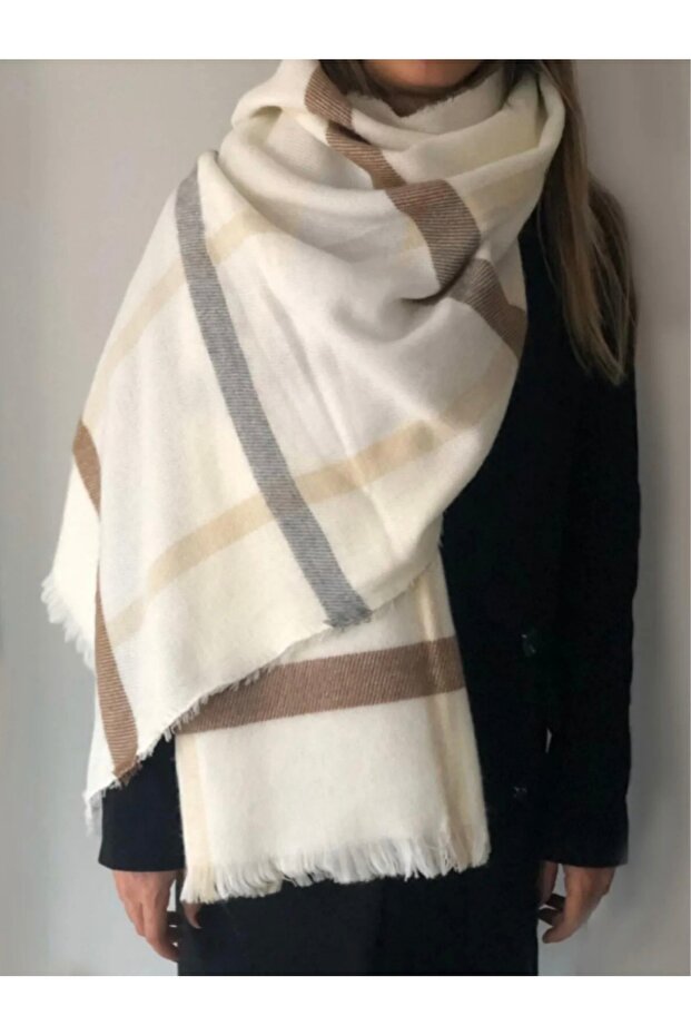 Ekose Atkı Kare Desenli Omuz Şalı