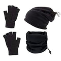 3 Lü Set Soğuk Geçirmez Termal Polar Boyunluk Bere Ve Örgü Kesik Eldiven Siyah