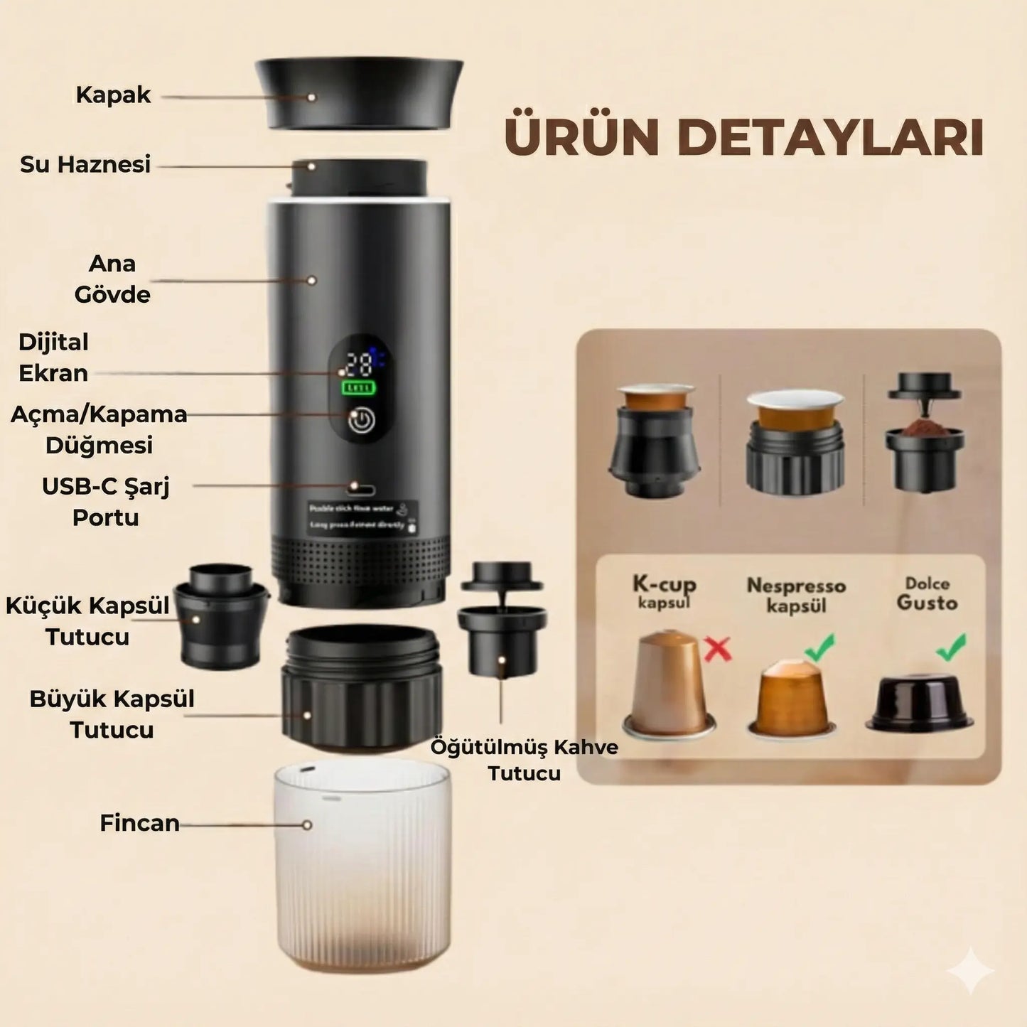 Taşınabilir Elektrikli Espresso Kahve Makinesi