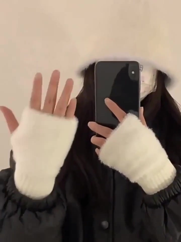 Kadın 1 Çift Kışlık Parmaksız Termal Esnek Polarlı Peluş Eldiven