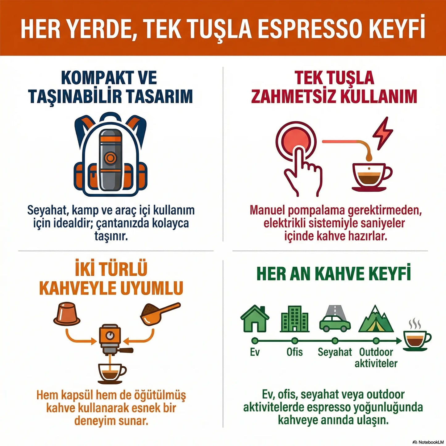 Taşınabilir Elektrikli Espresso Kahve Makinesi